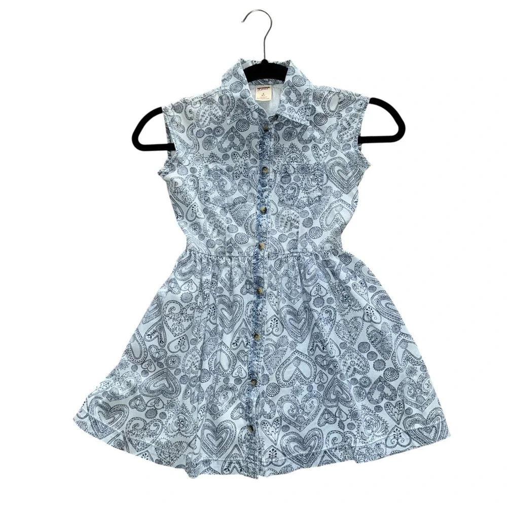 Arizona Jean Co Girls Blue Paisley Heart Cotton Shirt Dress Sz S 6/7 Sleeveless